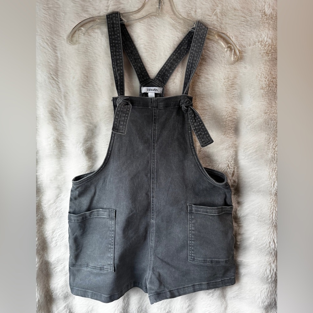 Zenana Outfitters Charcoal Gray Short Denim Overalls